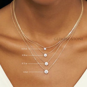 Round Moissanite Diamond Necklace, Solitaire Cz Necklace, Layered Necklace, Dainty Necklace, Gold necklace Bridesmaid Gift, Diamond Pendant