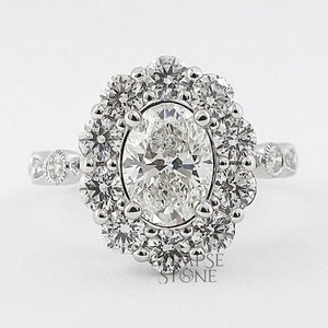 Oval Moissanite Halo Engagement Ring: 18K White Gold Promise Ring