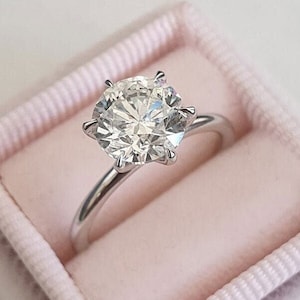 6 Prong Round Moissanite Solitaire Engagement Ring, 2.43CTW Round Diamond Solitaire Wedding Ring, Promise Ring, Vintage Bridal Ring