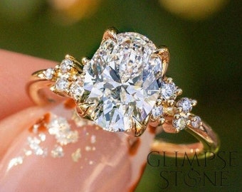 1.86 CT Oval Moissanite 14K Yellow Gold Engagement Ring