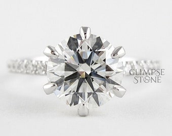 2.0CT Round Moissanite Engagement Ring: 6 Prong White Gold Bridal Ring