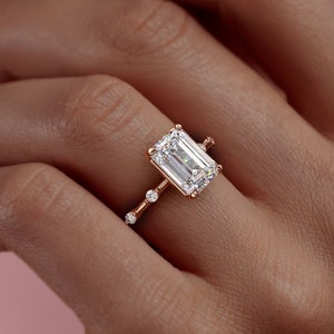 Smaragdschliff Moissanit Verlobungsring, Solitär Diamant Smaragdschliff Ehering, Vintage Brautring, Versprechensring, Alternative Ring