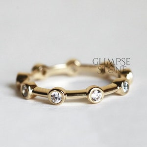 2.0MM Wedding Band, Bezel Set Wedding Band, Moissanite Wedding Band, Matching Band, Yellow Gold Full Eternity Band, Anniversary Gift for Her