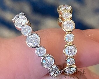 Moissanite Eternity Band: 14K Gold Bezel Set Wedding Ring