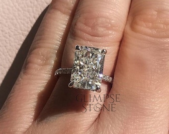 Radiant Cut Moissanite Hidden Halo Solid Gold Engagement Ring
