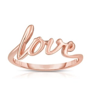 Love Ring, Diamond Love Ring, 14k Gold Diamond Ring, Gold Wedding Ring, Minimalist Ring, Rose Gold, Dainty Name Ring, Script Love Ring