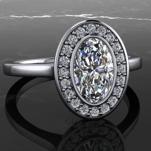 1.86CT Oval Moissanite Engagement Ring, Halo Ring, Bezel Set Ring, Oval Engagement Ring, Oval Diamond Ring, Oval Halo Ring, Anniversary Ring