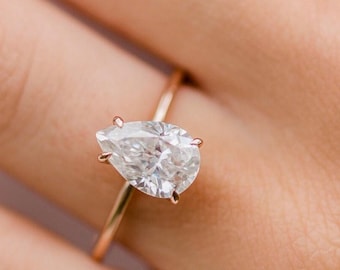 Pear Cut Moissanite Engagement Ring: 18K Yellow Gold Anniversary Ring