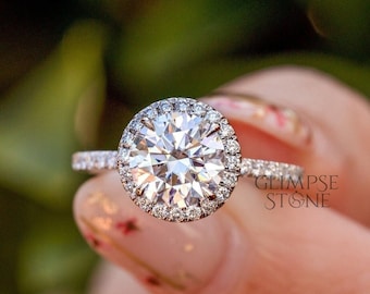 Halo Moissanit Ring: 14k Rose Gold Art Deco Brautring