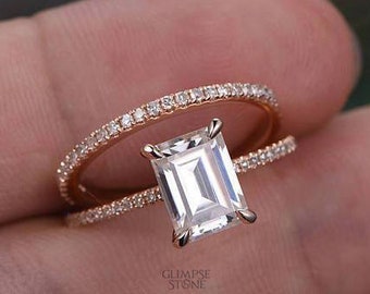 2.04ct Emerald Cut Moissanite Engagement Ring, Wedding Ring, Emerald Moissanite RingAnniversary Ring, Rose Gold Ring, Diamond Ring