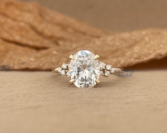 Elegant 1.86CT Oval Moissanite Engagement Ring in 14k Yellow Gold - Timeless Promise for Her