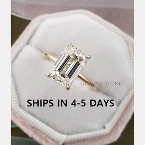 2.62CT Elongated Emerald Cut Moissanite Engagement Ring, Hidden Halo Solitaire Ring, Emerald Cut Diamond Wedding Ring, Anniversary Ring