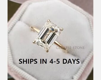 2.62CT Elongated Emerald Cut Moissanite Engagement Ring, Hidden Halo Solitaire Ring, Emerald Cut Diamond Wedding Ring, Anniversary Ring