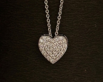 Moissanite Pave Heart Pendant Necklace: 14kt White Gold