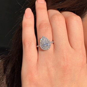2.10 CT Pear Engagement Ring, Pear Moissanite Engagement Ring, 14K White Gold Diamond Ring, Halo Anniversary Ring, Wedding Ring, Women Ring