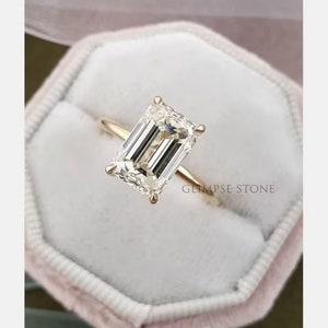 2.62CT Elongated Emerald Cut Moissanite Engagement Ring, Hidden Halo Solitaire Ring, Emerald Cut Diamond Wedding Ring, Anniversary Ring