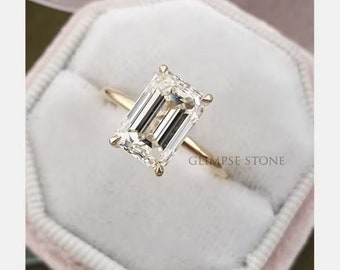 2.62CT Emerald Cut Moissanite Ring: Hidden Halo Solitaire, Gold Wedding Ring