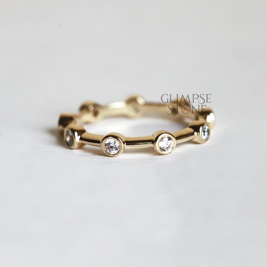 Bezel Set Moissanite Full Eternity Wedding Band - Yellow Gold - Etsy