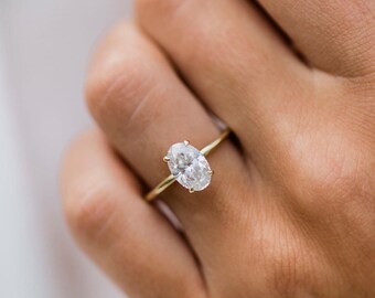 1.86ct Oval Moissanite Engagement Ring: 18K Yellow Gold Hidden Halo Ring