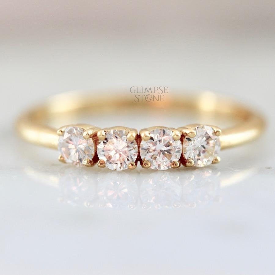 Set 4 Anelli Impilabili Donna Oro | Sottili Con Zirconia Cubica | Fedine Per Matrimonio E Fidanzamento - 2