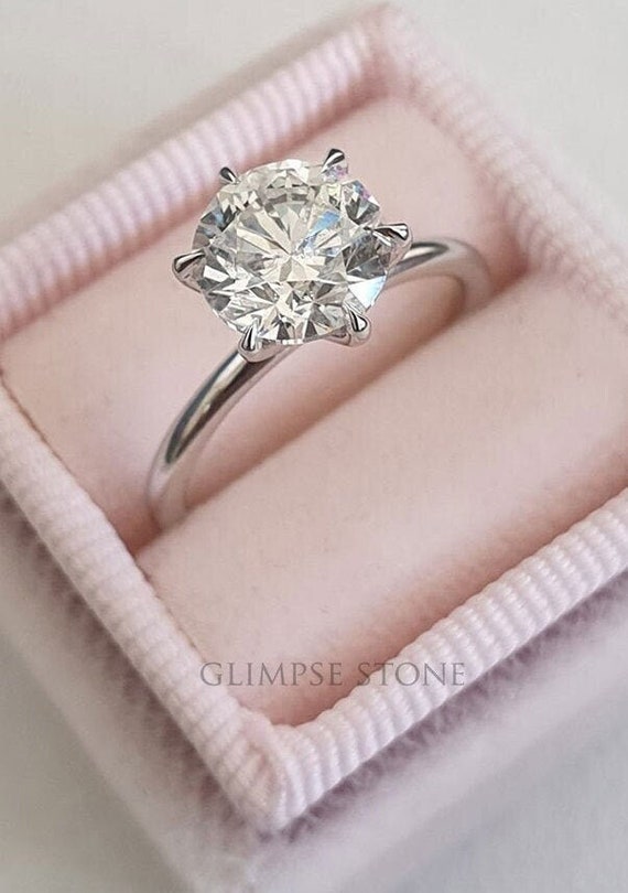 6 Prong Round Moissanite Solitaire Engagement Ring 2.43CTW Round Diamond Solitaire Wedding Ring Promise Ring Vintage Bridal Ring Etsy