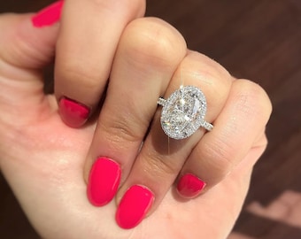 1.91ct Oval Diamond Engagement Ring, 18K White Gold Moissanite Wedding Ring, Halo Engagement Ring, Bridal Anniversary Ring, Promise Ring