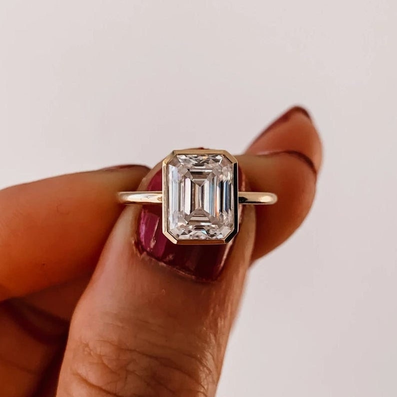 Emerald Cut Engagement Ring Moissanite Ring 5.21ct Emerald | Etsy