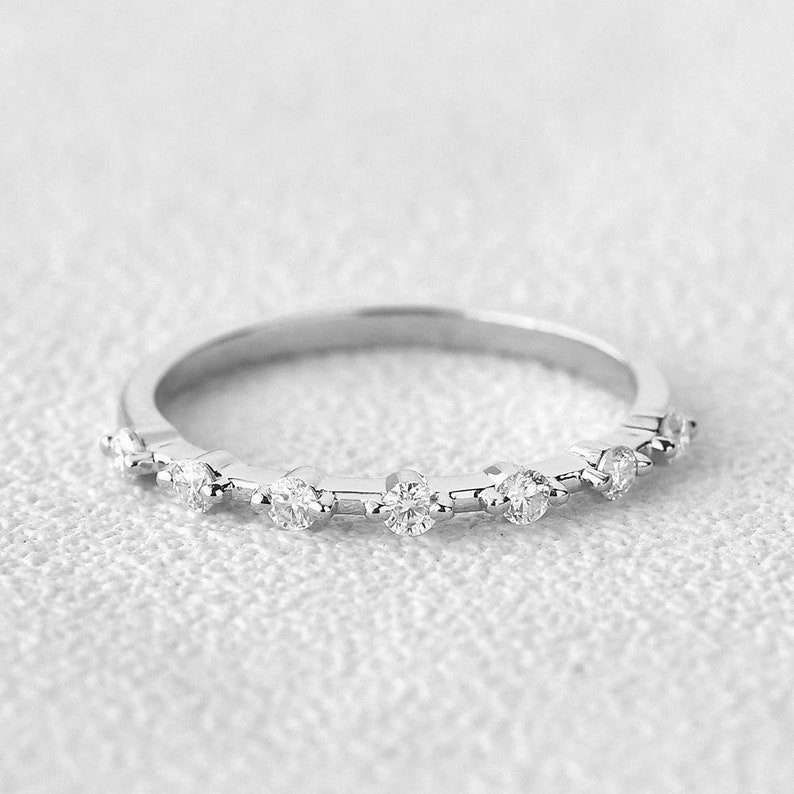 1.5mm Moissanite Wedding Band: 14k Gold Half Eternity Stacking Ring - Etsy