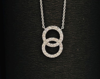 White Gold Interlocking Circle Necklace with Moissanite Accents, 14 kt Gold Jewelry