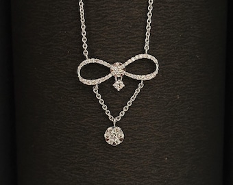 Moissanite Infinity Bow Necklace: 14k Gold Dainty Pendant