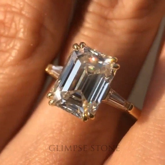 3 Stone Emerald Cut Ring 1.06-3.79 CTW Solitaire Emerald Cut Engagement Ring Emerald Ring Trapezoid Ring Emerald Cut Moissanite Ring