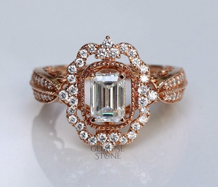Emerald Cut Moissanite Engagement Ring 1.06 3.79 CT Emerald | Etsy