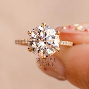 Solitaire Engagement Ring, Round Moissanite Ring, 1.03 - 3.35CTW Round Diamond 6 Prong Ring, Wedding Ring, Promise Ring, Valentine Gifts