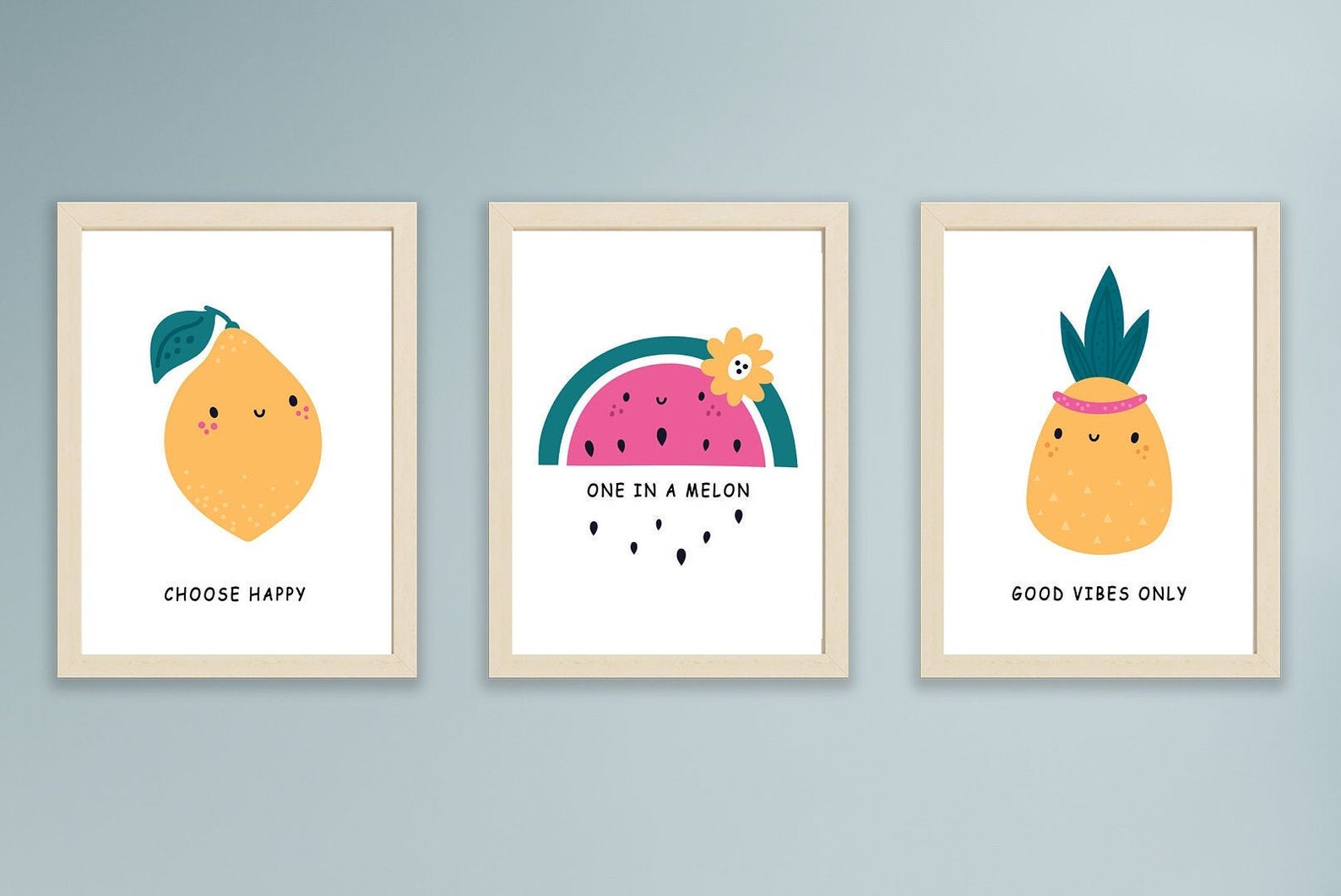 Cute fruit nursery prints set of 3 fruit prints for the Etsy