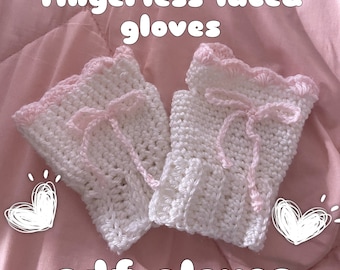 Fingerless glove aesthetic laced crochet pattern