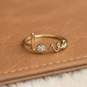 Love Script Ring, Round Cut Diamond Antique Ring, I Love You Ring In 925 Sterling Silver, Statement Proposal Band, Cursive Letter Love Ring