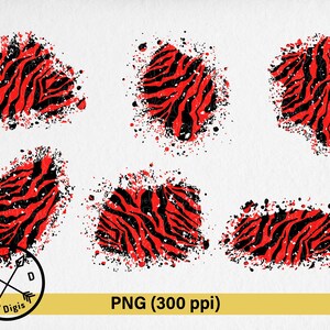Impression de rayures rouges de tigre, patchs en détresse PNG