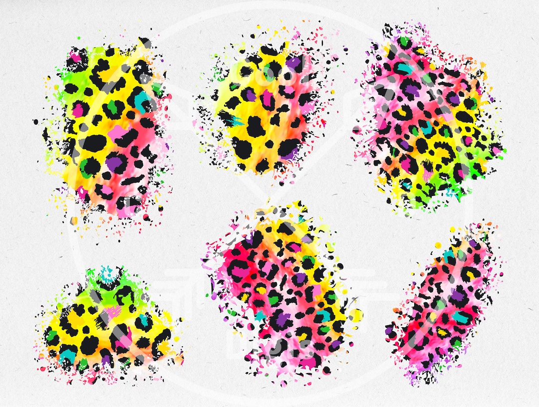 Tie Dye Leopard Print PNG Rainbow Leopard Patches, Distressed