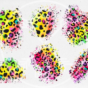 Tie dye leopard print PNG Rainbow leopard patches, Distressed sublimation patches Bleached shirt sublimation patches Leopard splashes PNG
