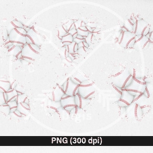 Peut inclure: Un fond blanc avec six grappes de balles de baseball cousues de rouge, chaque grappe est une explosion de balles de baseball avec un fond blanc.