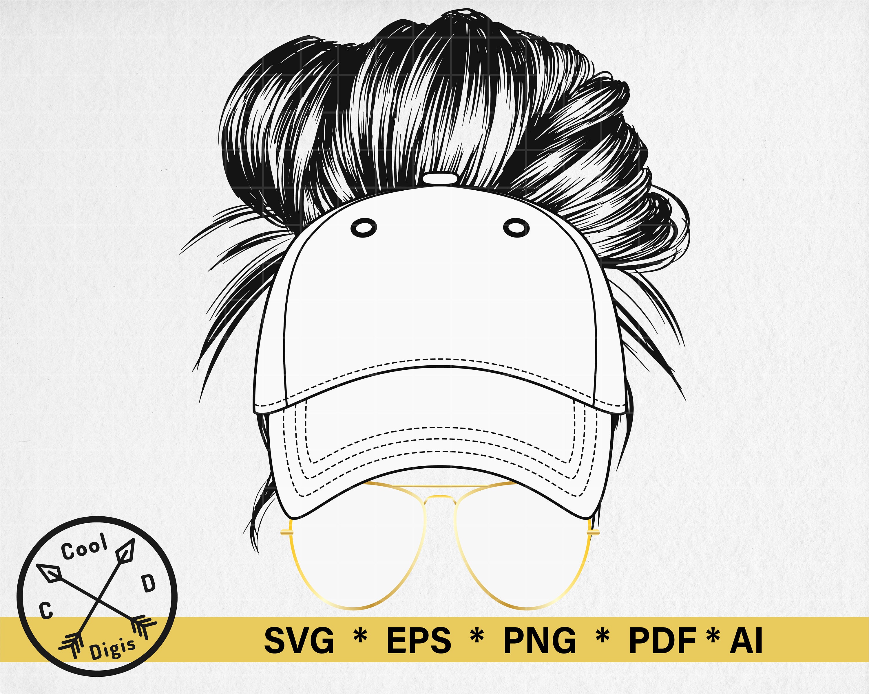 Baseball Mom SVG Baseball Cap SVG Messy Bun PNG Digital Etsy