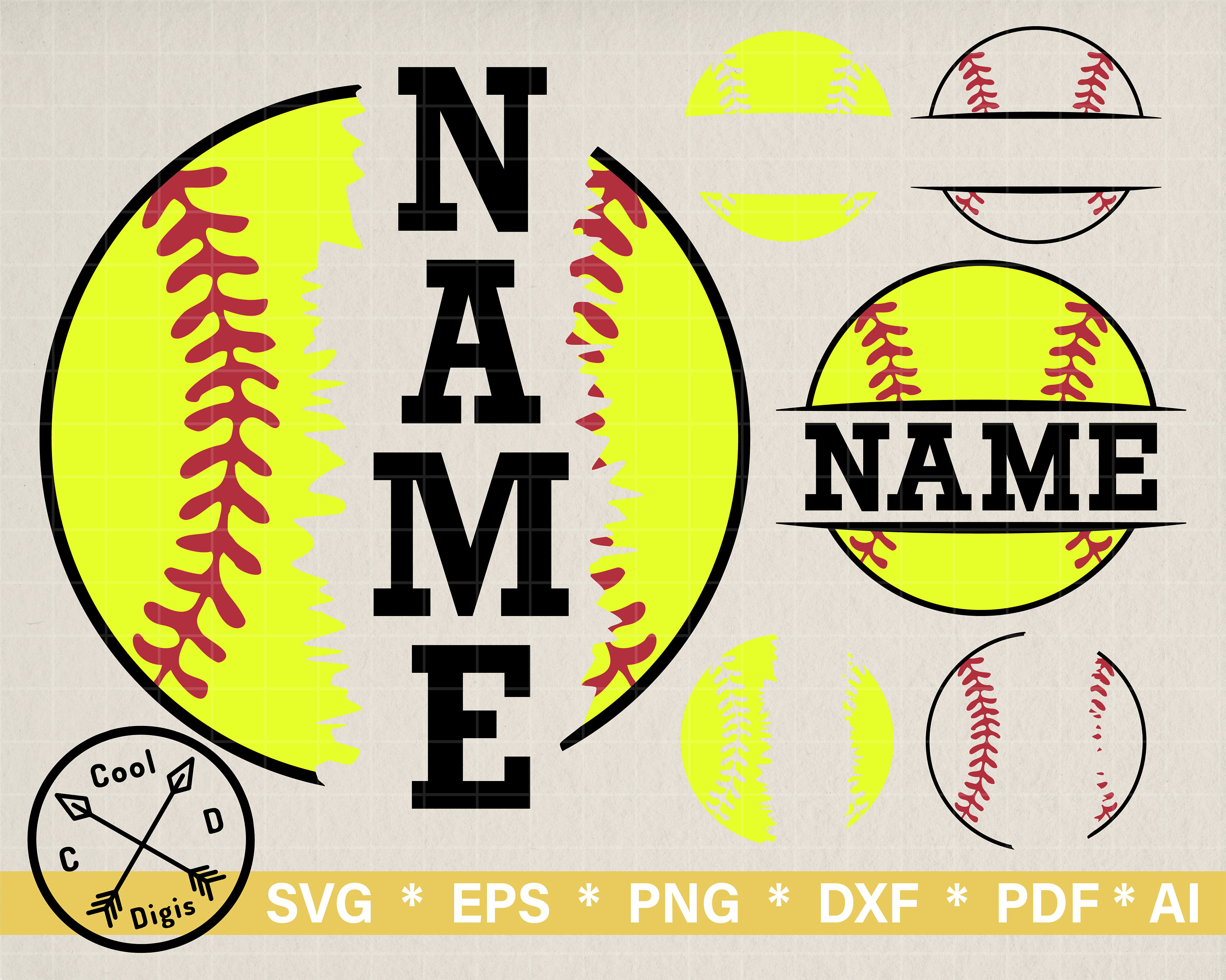 Softball Name Cricut SVG File, Softball Team SVG, Softball Vector, Softball Cut File, Softball Template, Softball Mom SVG, Digital download