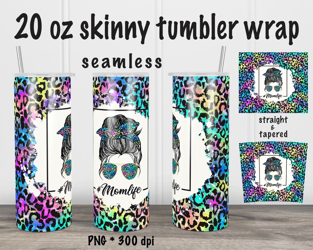 Mom Life Seamless Holographic Leopard PNG Skinny 20oz Tumbler Wrap ...