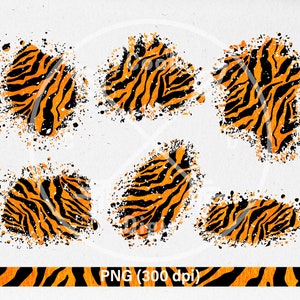 Tiger Stripes Print, Sublimation patches, Neon orange tiger patches PNG Shirt sublimation patches Distressed splashes Digital download
