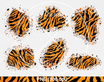 Tiger Stripes Print, Sublimation patches, Neon orange tiger patches PNG Shirt sublimation patches Distressed splashes Digital download