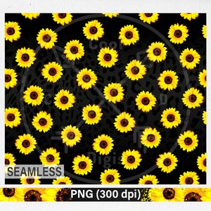 Seamless Black Sunflower Print Digital Sublimate Download, Sunflower Leopard PNG Leopard Seamless Background, Black Sunflower Print PNG