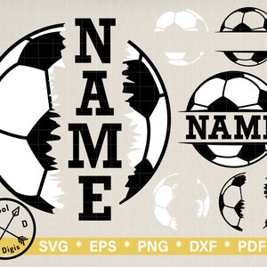 Nombre de balón de fútbol - Clipart para Cricut, Equipo de fútbol SVG, Archivo de corte de balón de fútbol, Plantilla de balón de fútbol, Mamá futbolera SVG, Descarga digital