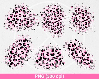 Pink Leopard Print PNG, Distressed Sublimation Patches (Digital Download)