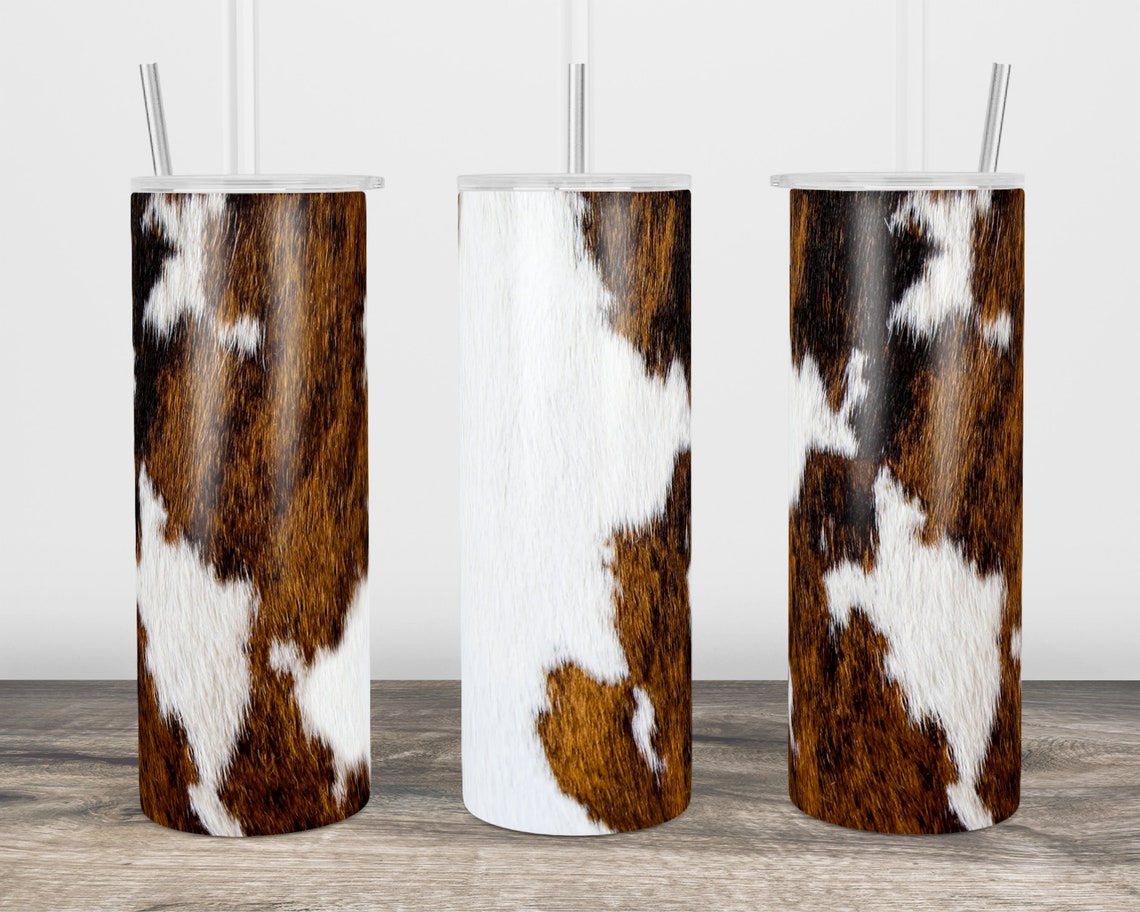 Cowhide Brown White Tumbler Wrap Cow Print 20 Oz Tumbler Etsy