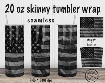 Distressed Black American Flag Tumbler Wrap – 20oz Skinny, Seamless (PNG)